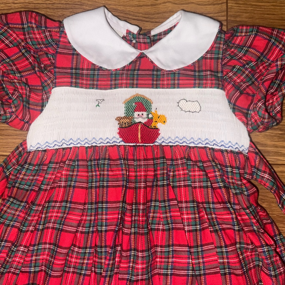 Vintage Anavini Girls christmas smocked dress Tartan Plaid Noah’s Ark size 2 - Picture 2 of 6